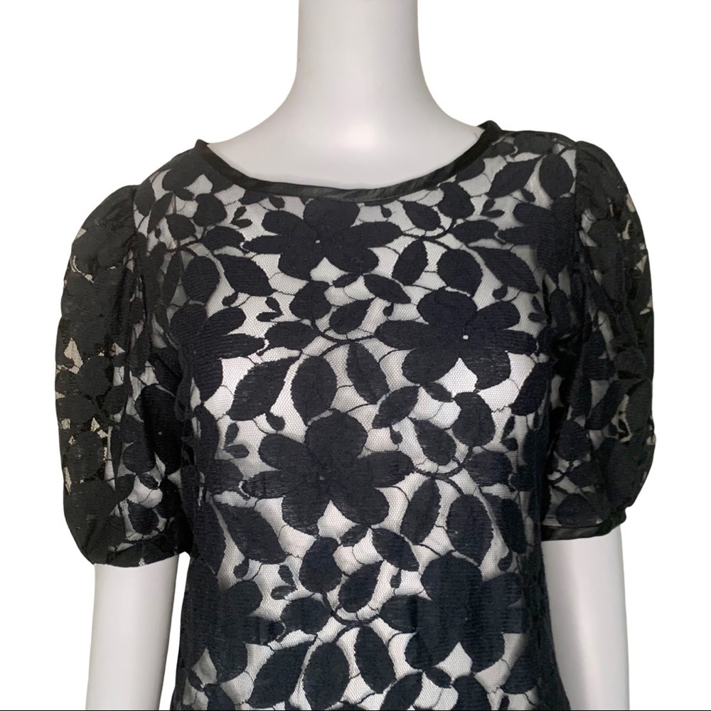 KATHRYN CONOVER Vintage Black Lace Embroidered Shift Dress Size 8 - Picture 3 of 14